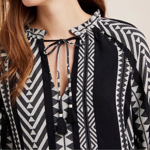 Anthropologie Black and White Geometric Long Sleeve Dress - Picture 4 of 7